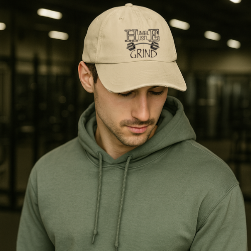 Humble Hustle Grind Barbell Distressed Baseball Cap