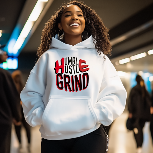 Humble Hustle Grind White Hoodie