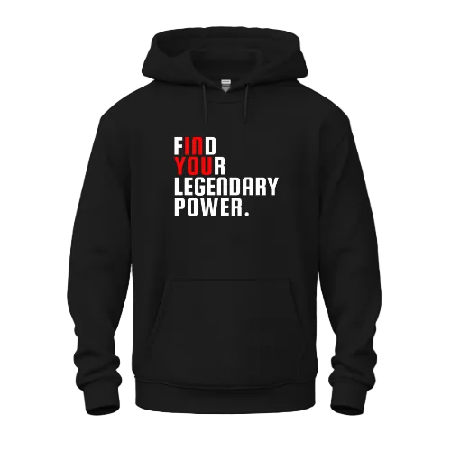 Black hoodie with motivational text on a white background