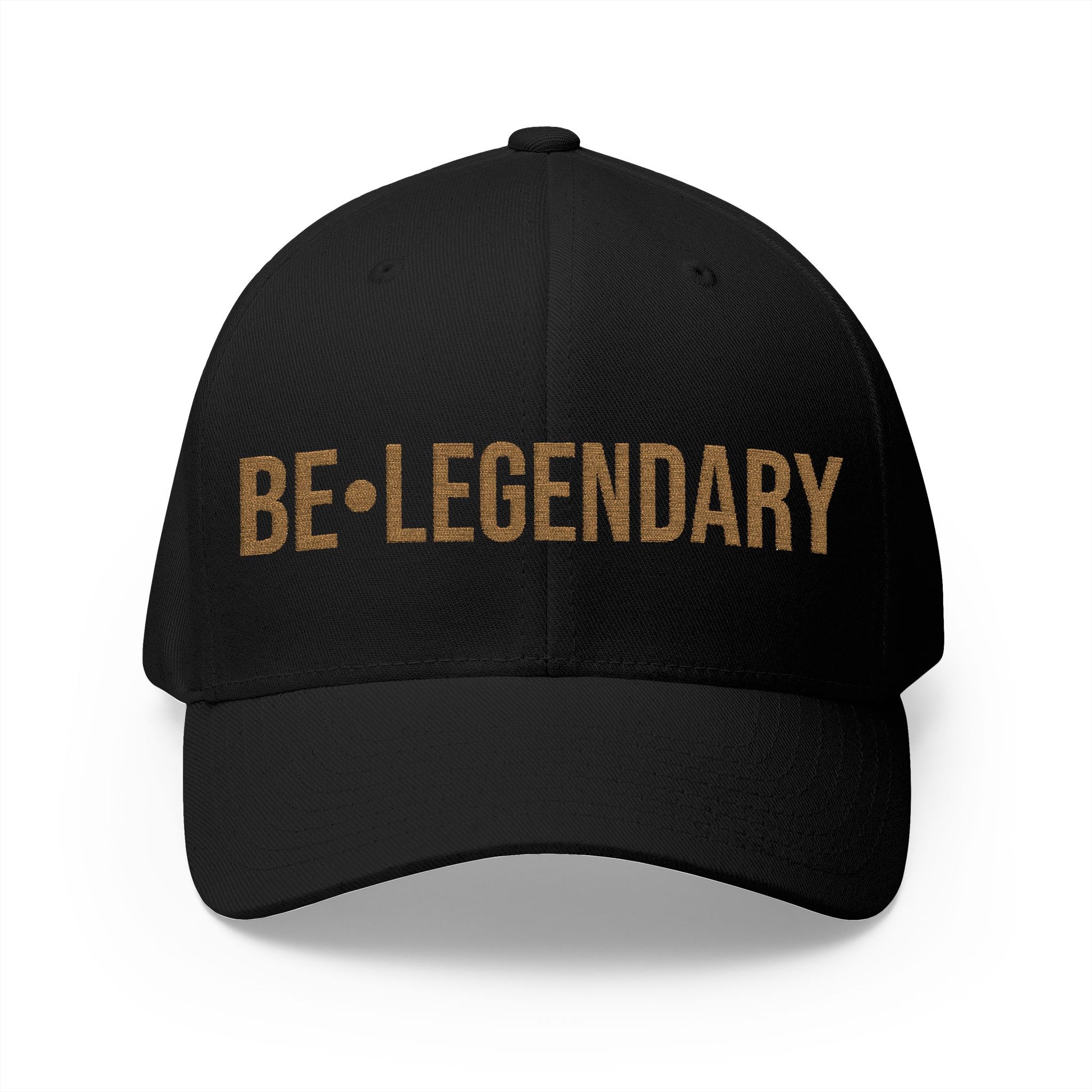 Black cap with 'BE*LEGENDARY' text in gold on a white background