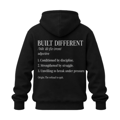 Built Different Hoodie — Motivational Definition Back Print Sweatshirt