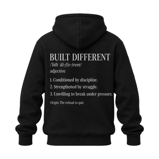 Built Different Hoodie — Motivational Definition Back Print Sweatshirt