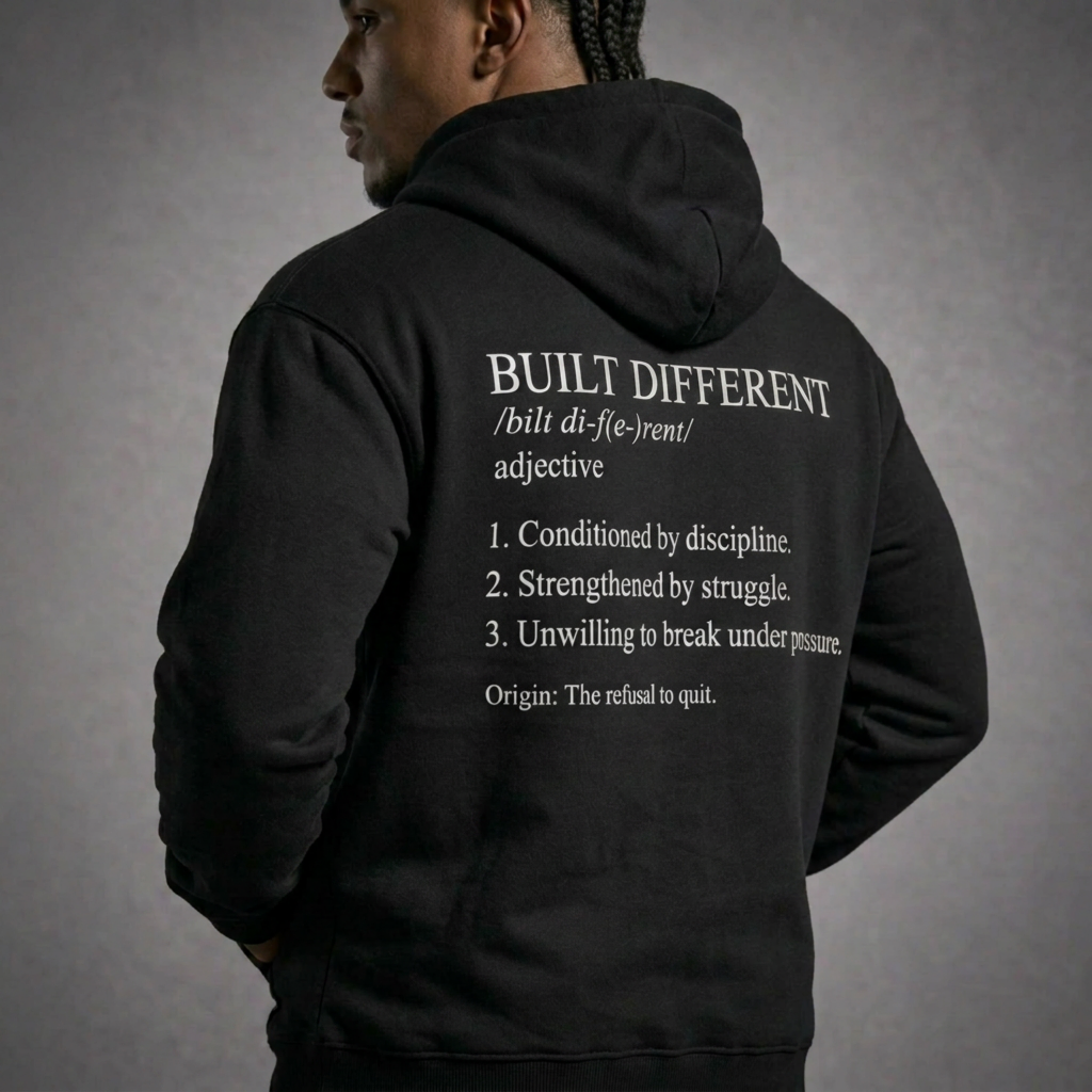 Built Different Hoodie — Motivational Definition Back Print Sweatshirt