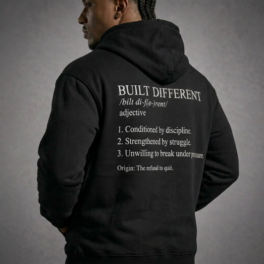 Built Different Hoodie — Motivational Definition Back Print Sweatshirt