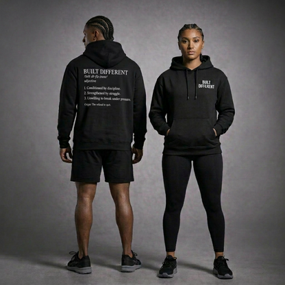 Built Different Hoodie — Motivational Definition Back Print Sweatshirt