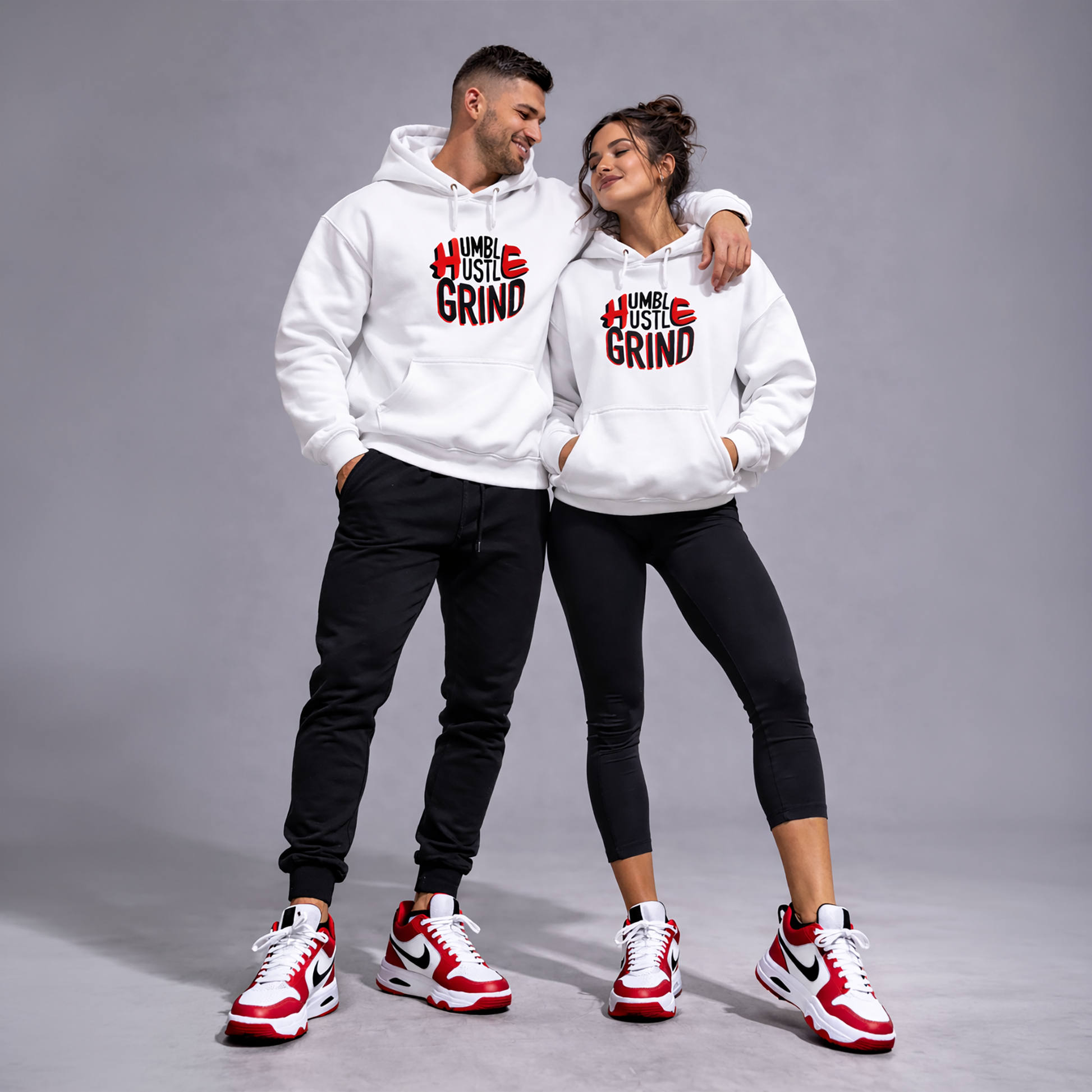Humble Hustle Grind White Hoodie - Be•Legendary Athletic Apparel