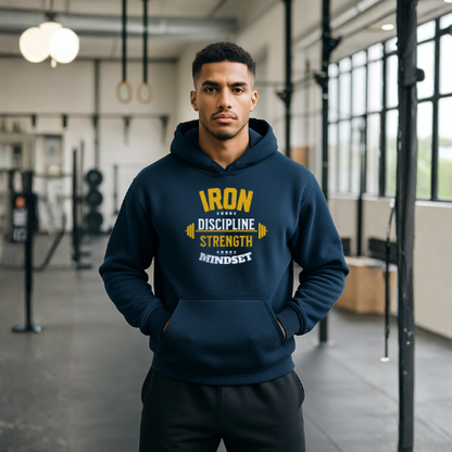 Iron Discipline Strength Mindset Navy Blue Hoodie - Be•Legendary Athletic Apparel